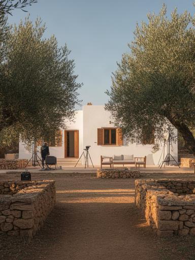 Finca privada entre olivos en Ibiza preparada para una escena documental